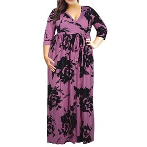 Nemidor Women's 3/4 Sleeve Floral Print Plus Size Casual Party Maxi Dress